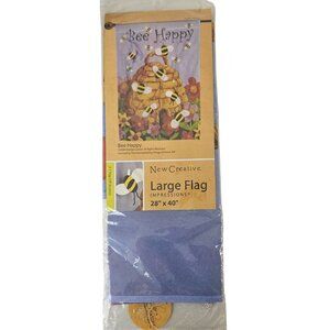 Bee Happy Outdoor Garden Flag 28" X 40" Large Double-Sided UV Resistant Decor